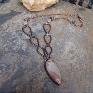 Copper and Bezel Set Stone Artisan Necklace by Sandy Robinson Jewelry